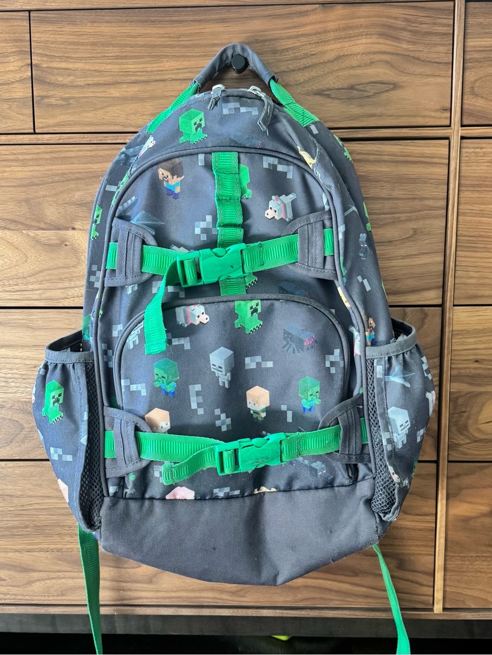 Kids Gray & Green Pixel Character Backpack